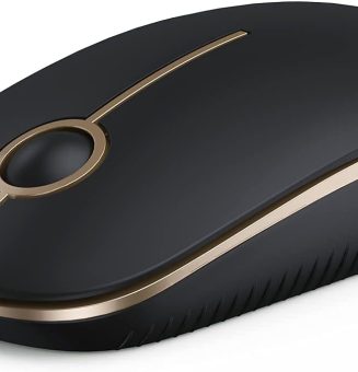 VssoPlor Wireless Mouse, 2.4G Slim Portable Computer Mice with Nano Receiver for Notebook, PC, Laptop, Computer (Black and Gold)